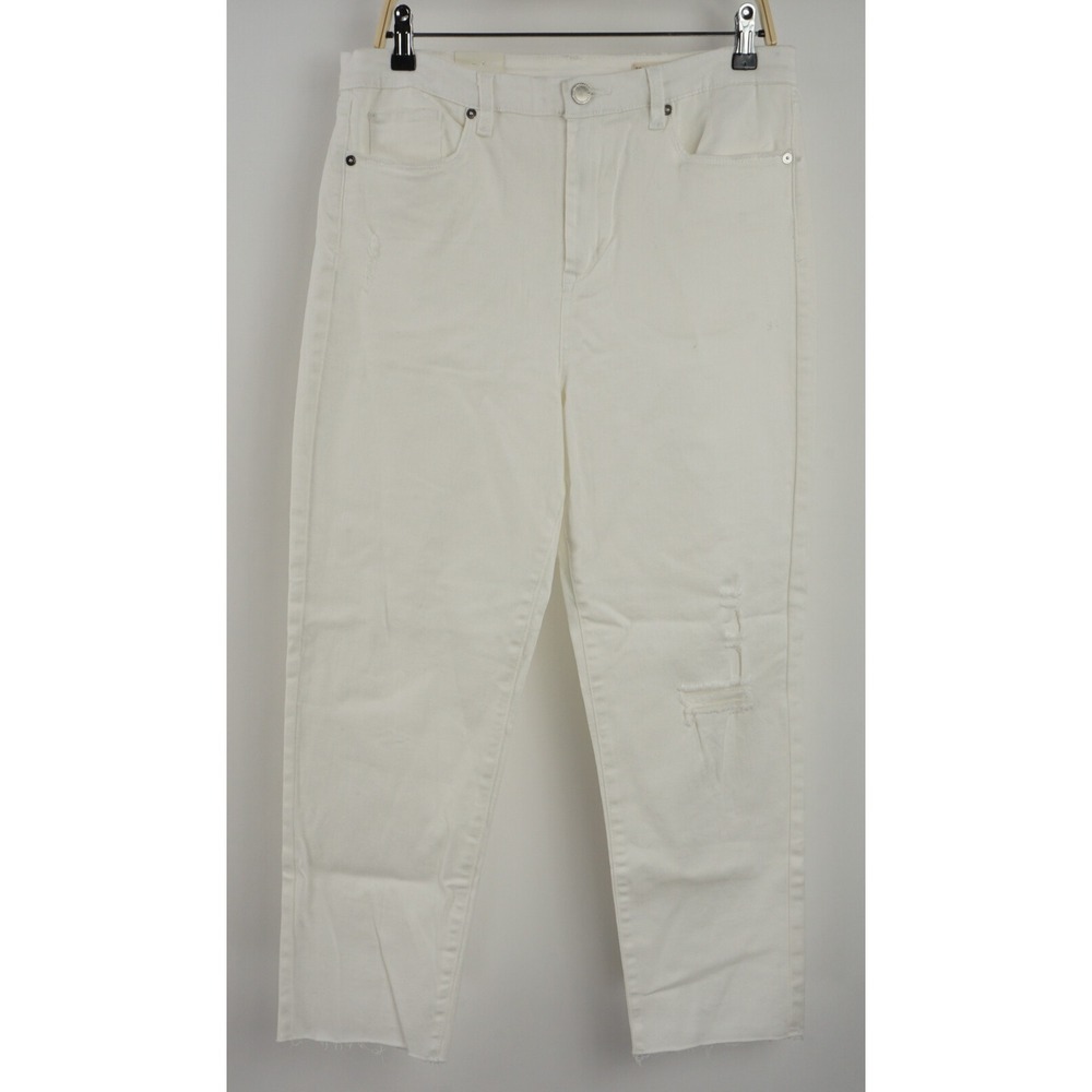 New BLANK NYC Madison Crop Women 32 x 26 White High Rise‎ Raw Edge Ripped Jeans